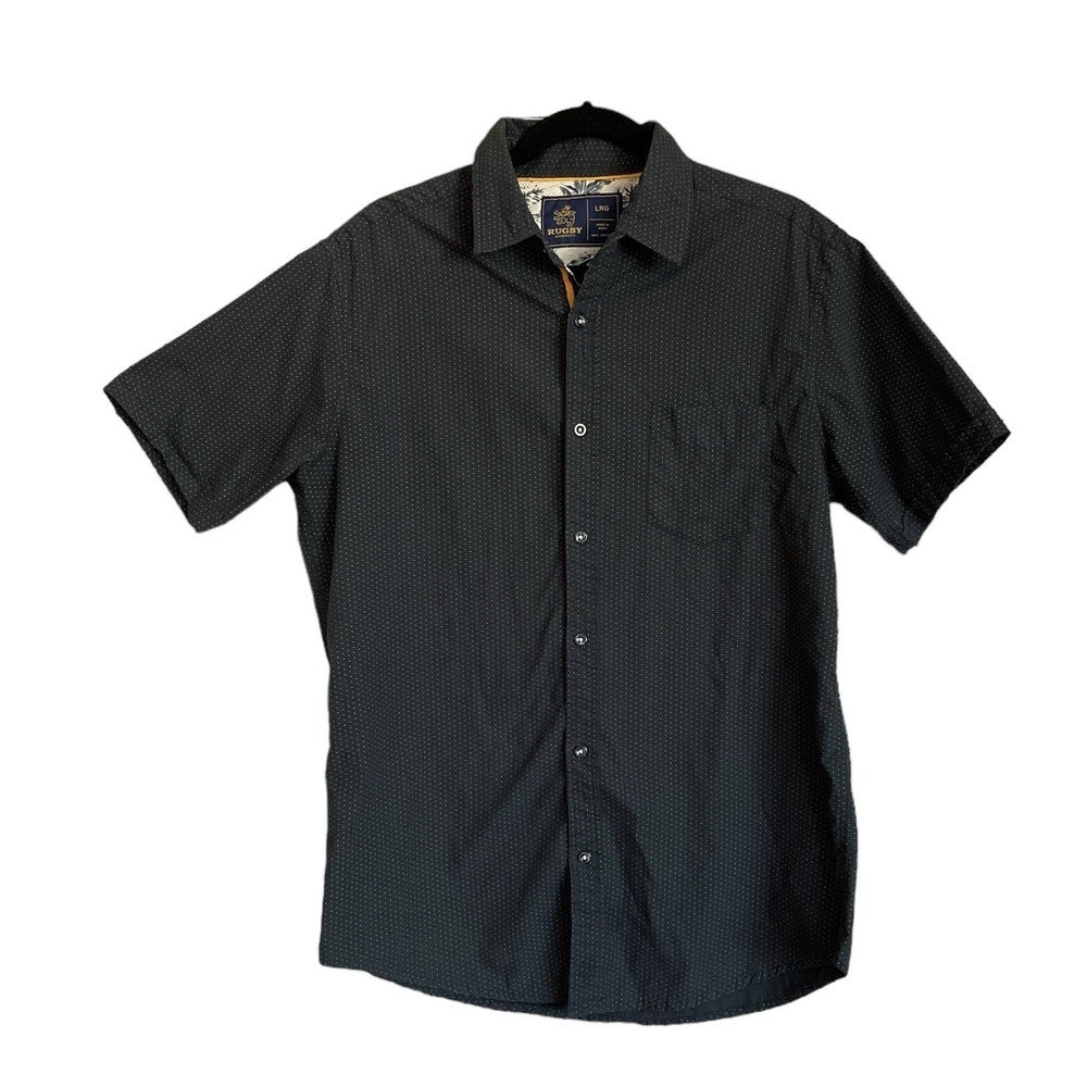 Rugby University Short Sleeve Shirt Mens Large L Cotton Dark Blue Dot Cotton